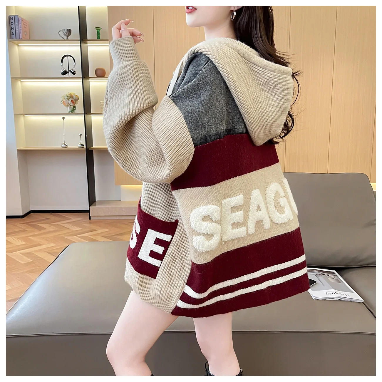 سترة بقلنسوة من قماش الدنيم المحبوك غير الرسمي معطف نسائي ياباني كوري أنيق بسحّاب ملابس علوية كبيرة الحجم ملابس خروج فيستدوس #2