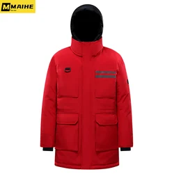 New Winter Jacket Men's White Duck Warm Detachable Hooded Jacket Couple's Loose Casual Multi Pocket Thickened Padded Work Coat