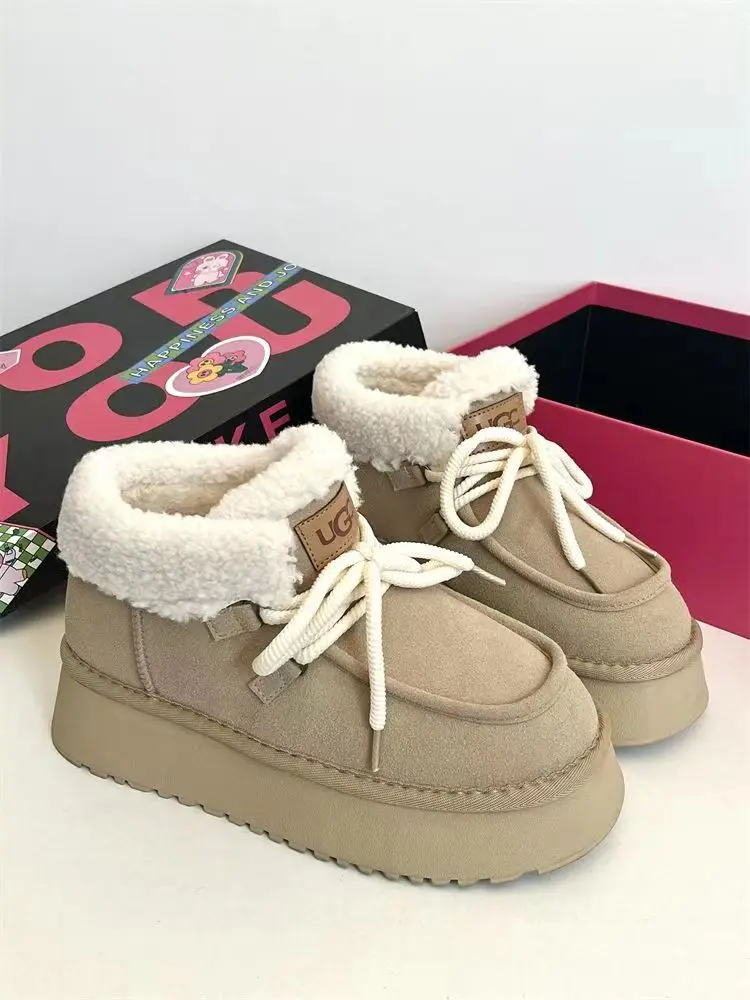 Northeast fur and thick soles increase snow boots women\'s new winter fashion in 2024 to wear warm and velvet cotton shoes.