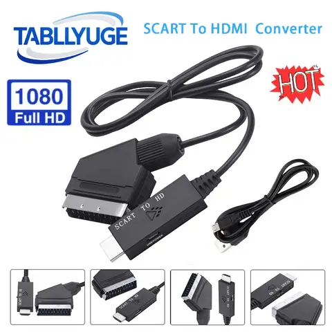 SCART zu HDMI-kompatibles Konverterkabel 1080P SCART in HDMI Out HD 720P/1080P Switch Video Audio Konverter Adapter für HDTV/BOX