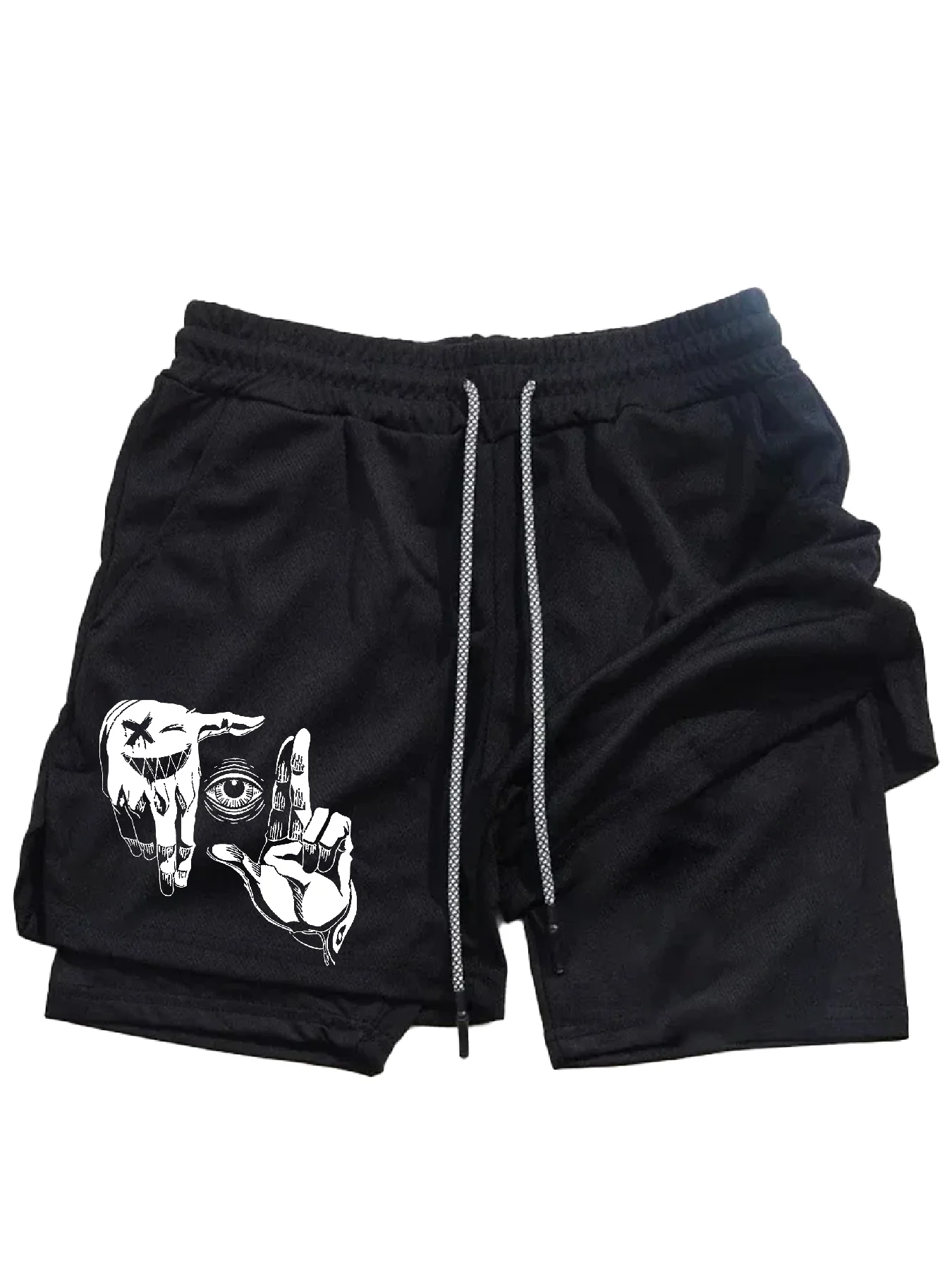 Szybkoschnące spodenki sportowe męskie 2w1, spodnie fitness, spodenki do biegania, odzież sportowa z kieszenią na telefon komórkowy, odzież męska