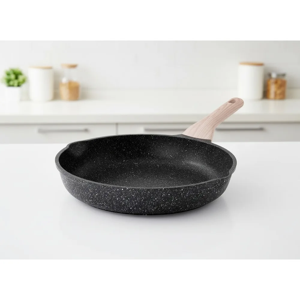 

12,5-дюймовая большая сковорода с антипригарным покрытием, сковорода с гранитным покрытием, здоровая не содержит PFOA, индукционная совместимая посуда