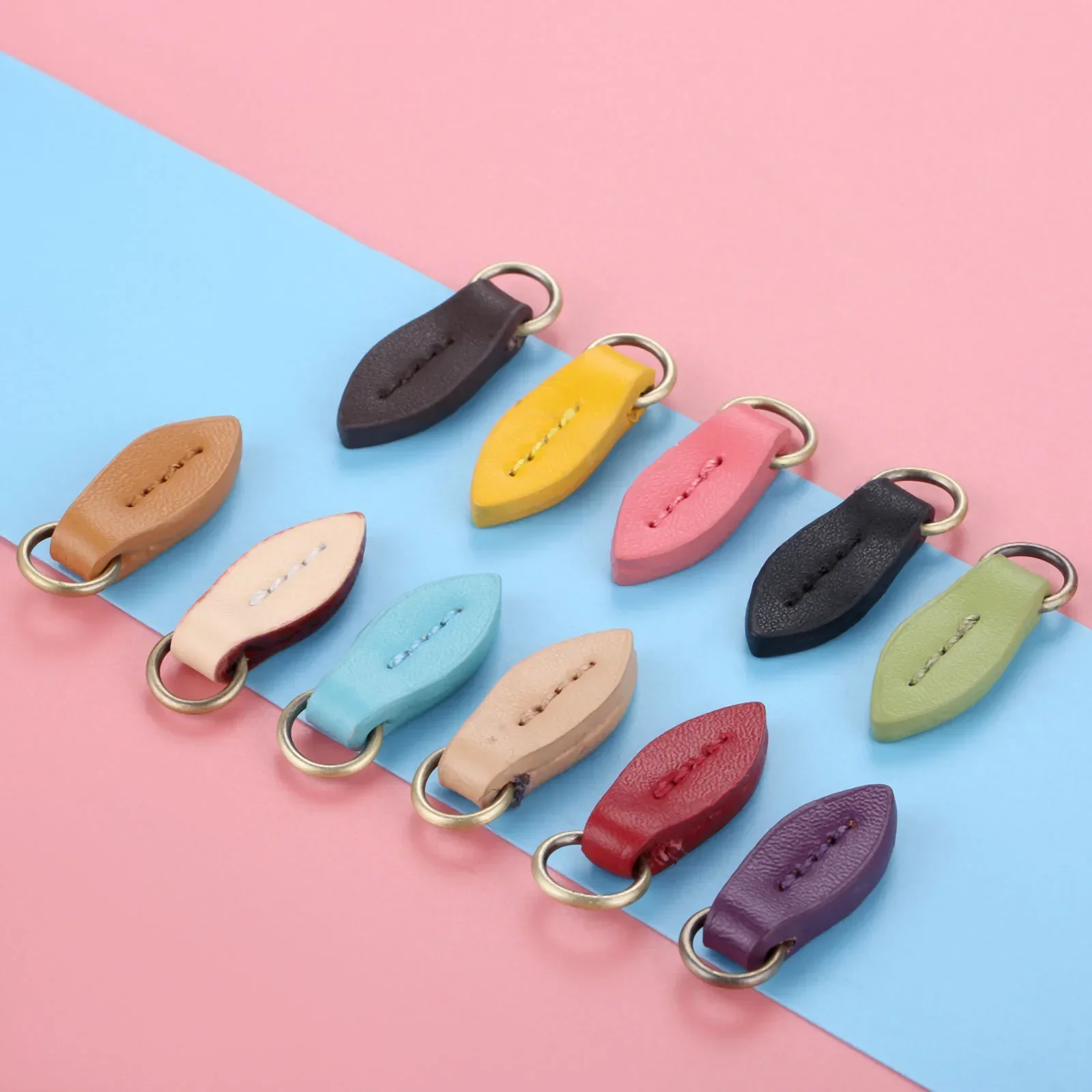 5 Pcs 33*11mm Genuine Leather Zipper Pullers Leaf Shape Pull Head Replacement Sewing Craft Bag Fasteners Leather Alloy Pendant image 4