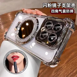 For Redmi Note 14 Pro 5G Xiaomi Poco X7 Case Mirror Glitter Holder Luxury Plating Airbag Silicone Shockproof Back Cover