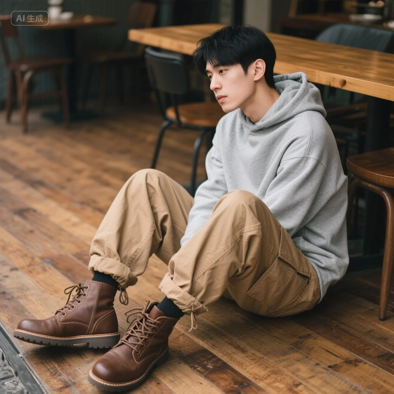 For Autumn Winter Loose Fit Multi Pocket Joggers Men Street Style Waist Drawstring Casual  Cargo Pants For Fitness Outdoor