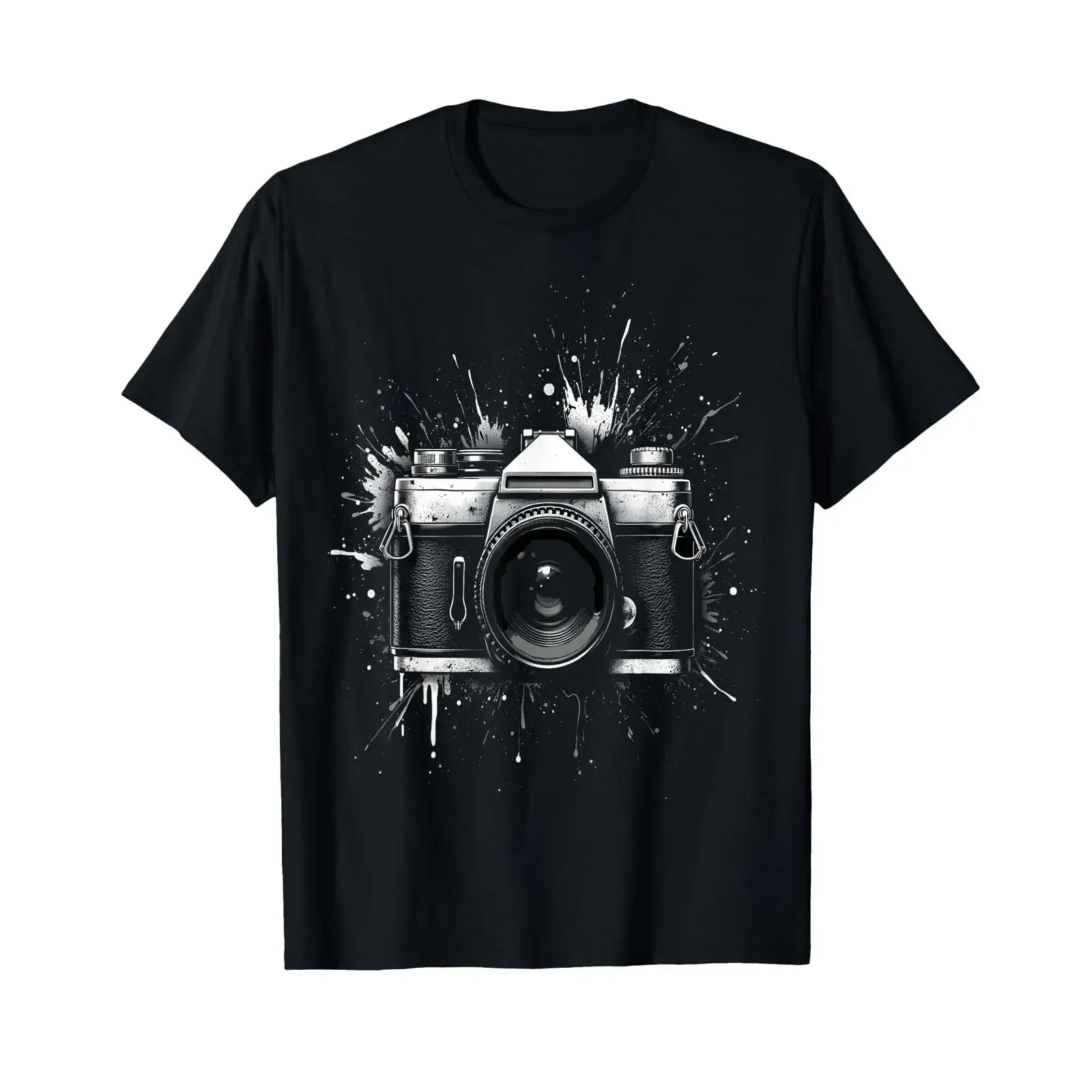 Vintage Camera with Art Splash T Shirt vintage Washed Comfortable Versatile Stretched Soft Breathable Unisex streetwear Casual