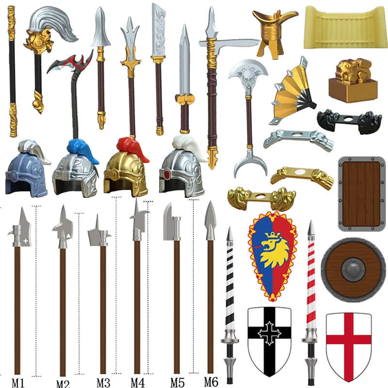 MOC-bloques de construcción militares romanos, accesorios, caballeros medievales, armas de montar, escudo, figuras de soldado, escudo, ladrillos, regalos de juguete K081