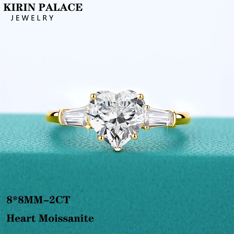 2CT Heart Cut Moissanite Ring 8*8mm D Color 925 Sterling Silver Solitaire Ring Engagement Wedding Jewelry Top Quality