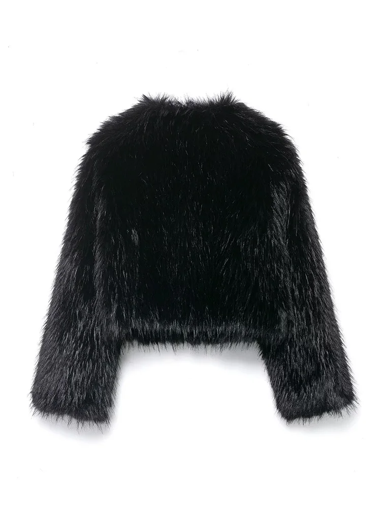 Hh mulheres inverno quente casacos curtos moda o-pescoço mangas compridas sólido casacos casuais mulher efeito de pele do falso casual streetwear topo