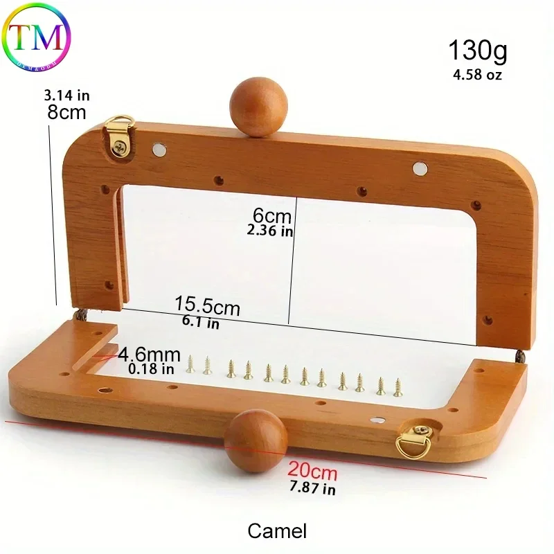 2PCS Double Wooden Bead Camel Color Wood Frame for Women Knit Purse Sewing Spliced Bag Craft Handle Retro Bags Oak Clip Frame