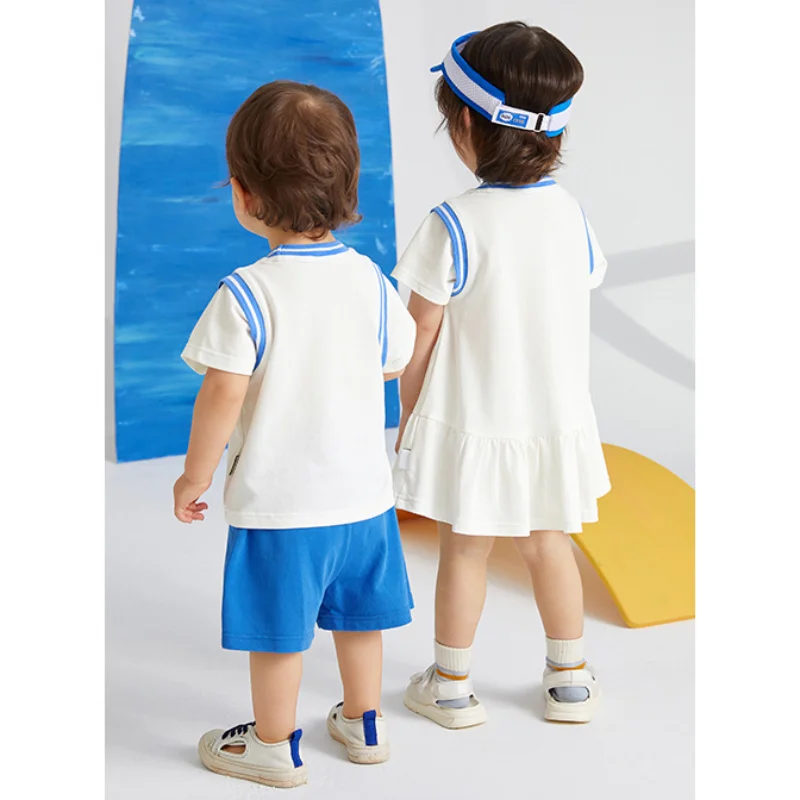 Brother and Sister Matching Summer Clothes for Twins Boy and Girl Cute Clothing Boys T Shirt Shorts Two Piece Sets Girls Dress