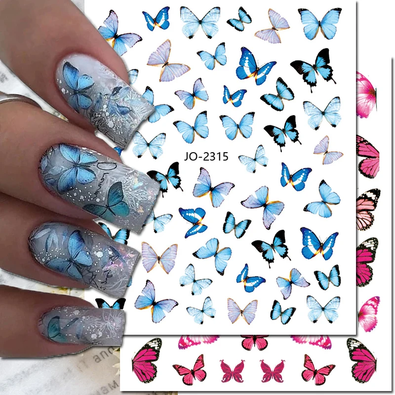 3d Nail Art Decals Colorful Butterflys Watercolor Florals Flowers Adhesive Sliders Nail Stickers Decoration For Nail Tips Beauty