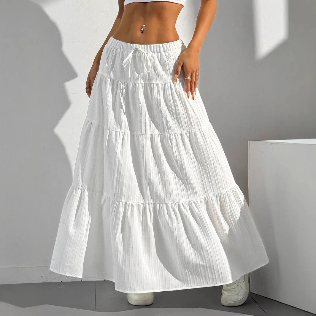 Neu 2025, Damen-Rock, weiß, lockere Taille, halbrunder Rock mit Schleife, großer Swing-Rock, lässige SLE-Standversion, andere Materialien