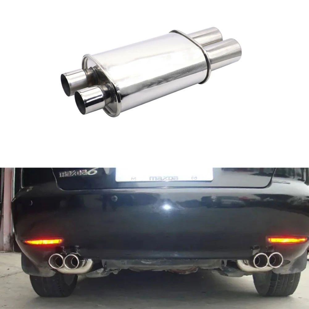 Car Stainless Steel Exhaust Tips Muffler Double Inlet Outlet Pipe Straight-Through Muffler Replacement Exterior Accessories