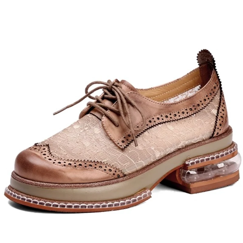 

Дышащая повседневная обувь из натуральной кожи с сеткой для женщин, европейская/американская городская уличная модная обувь, увеличивающая рост на толстой подошве