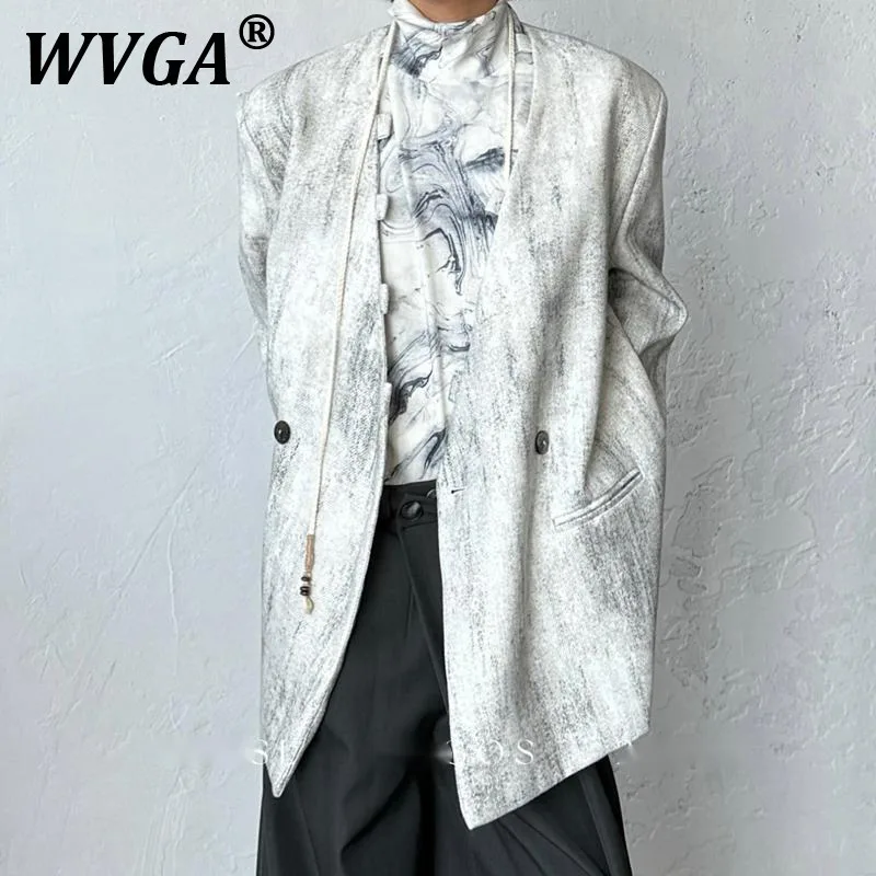 

WVGA Suit Jacket Spring Autumn New Man Tie-Dye Ink Painting Trendy Edsign Niche Chic Casual V-Neck Long Sleeve Blazer Ins W11456