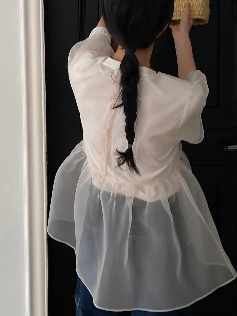

Korean Sle Faionable Me Cover up Women's ort Sve irt Summer New Sle Super Fairy Doll irt Outerwear