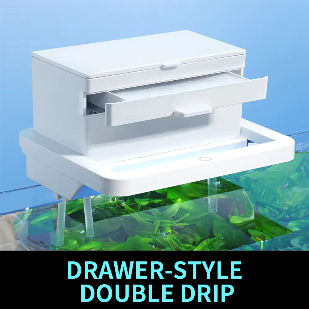 

Aquarium Wall Mounted Drip Box with 5 Colors Gradient Lights Fish Tank Drawer Double-layer Drip Box Silent Water Filter Box