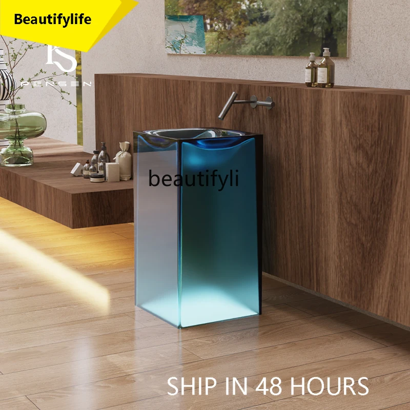 

53Transparent resin color column basin integrated floor wash basin art wash basin