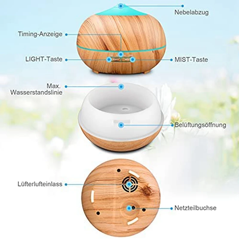 에센셜 오일 디퓨저 아로마 테라피 가습기 전기 디퓨저, 7 색 LED 조명 및 4 타이머, 가정-미국 플러그