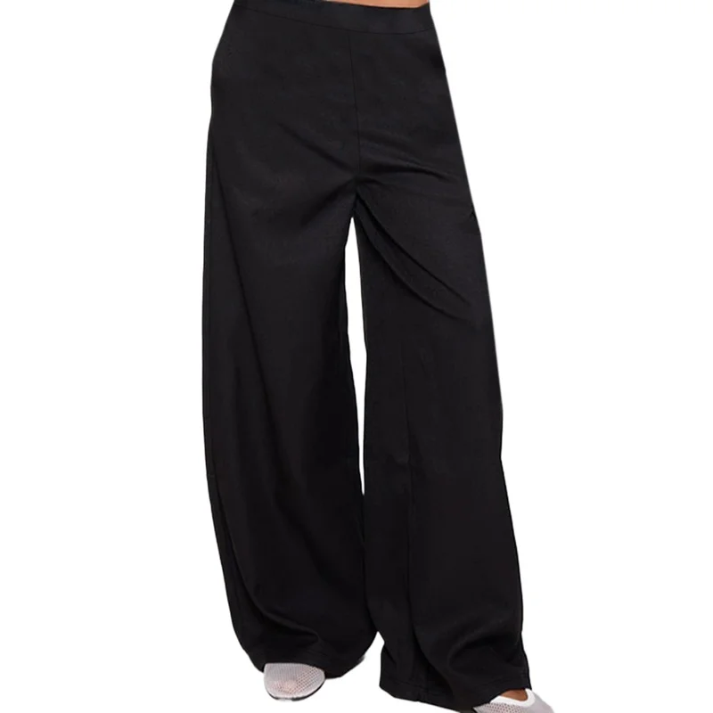 2025 Chique elastische broek met wijde pijpen Dames Normale taille Afslankende zwarte dagelijkse kantoor-casual broek