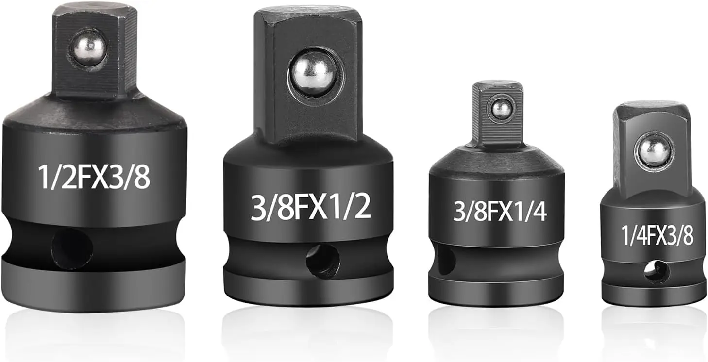 

4-Piece Impact Socket Adapter Set: 1/4' to 3/8' to 1/2' Universal Swivel Converter Kit