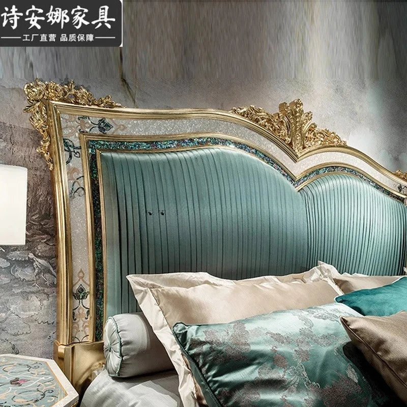 solid wood carving flower bed double bed master bedroom marriage bed shell craft