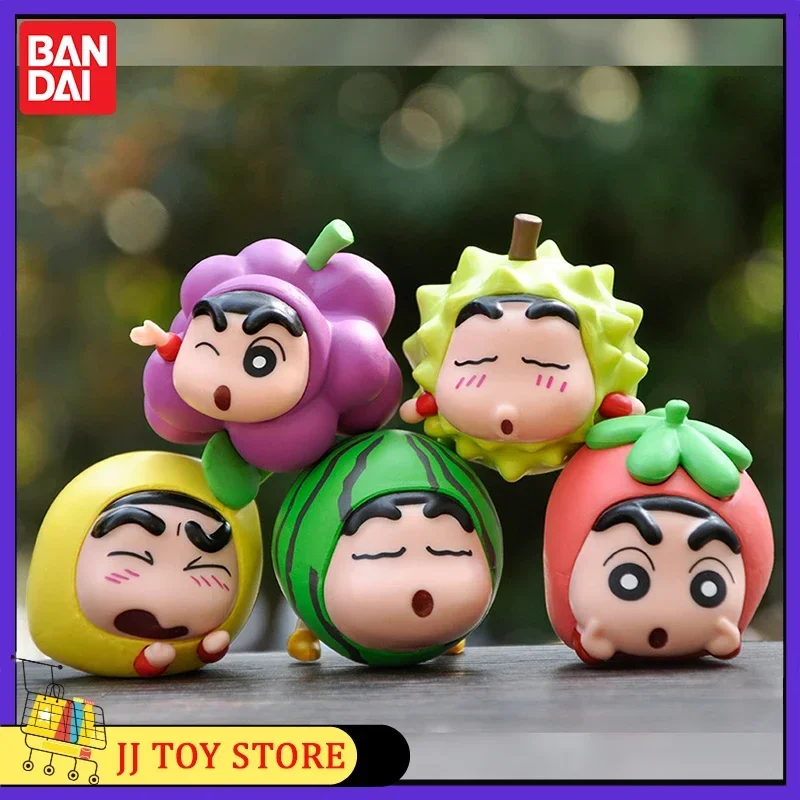 Figuras de acción del Anime Crayon Shin-chan Cos Fruit Q, modelo de Pvc, estatua Kawaii, adornos de personajes de dibujos animados, Kit de juguete, 6 piezas