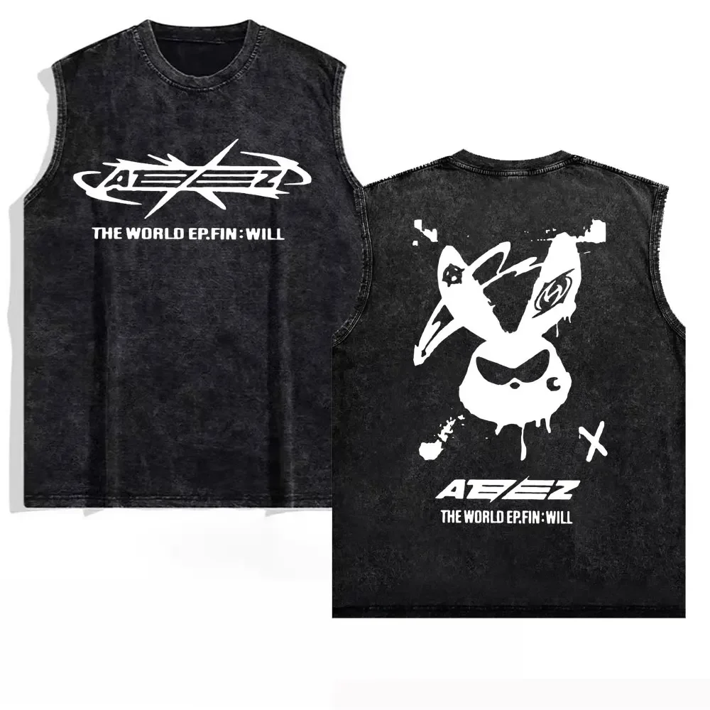 2025 Ateez Europe Tour Towards The Light Tops Men Women's Clothing Korean Fashion Hip Hop T-shirt Cotton Vintage Washed Tank Top