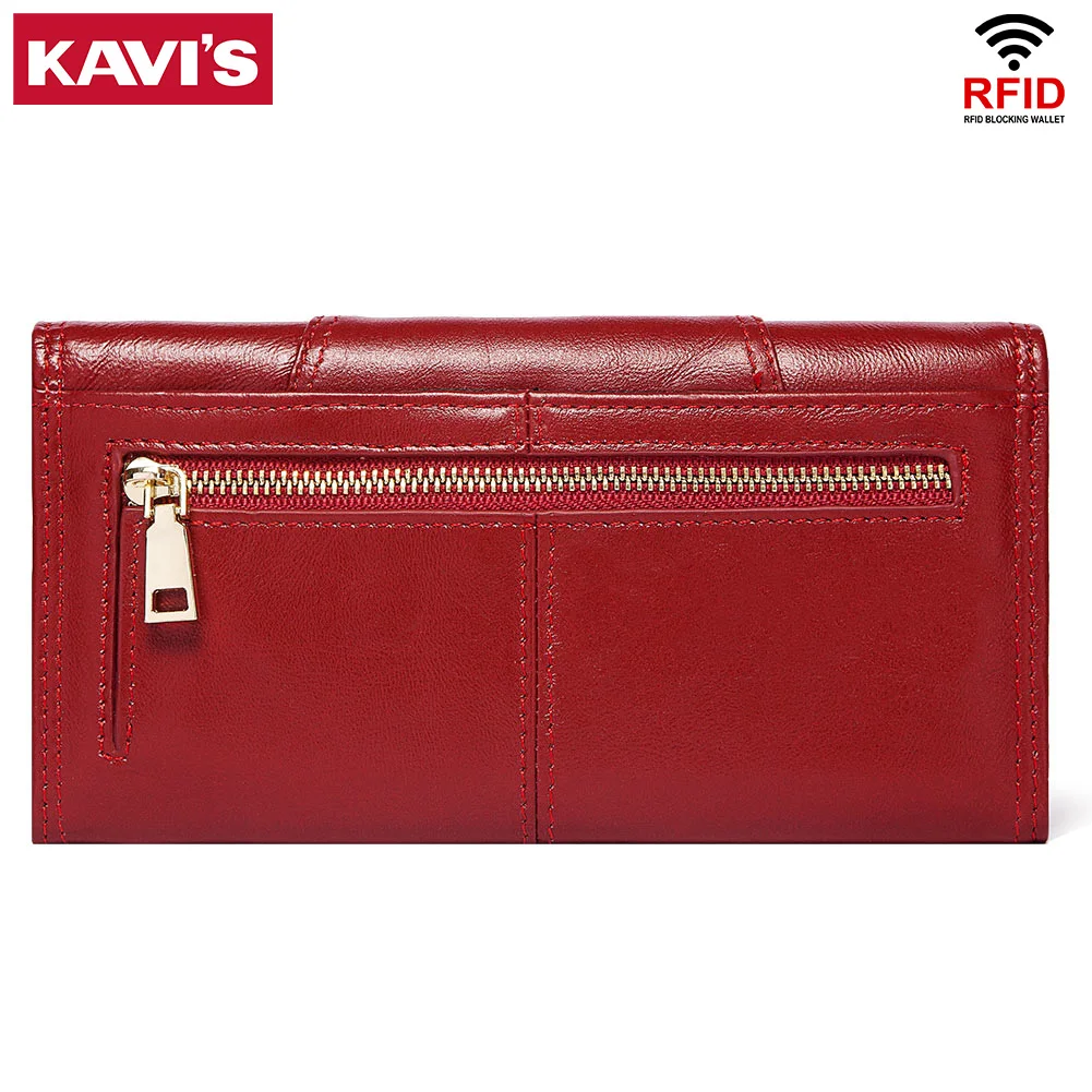 Fashionable Women's Long Wallet Genuine Leather Clutch Purses with Phone Pocket Mutifuctiona Ladies RFID Card Holder Handbags