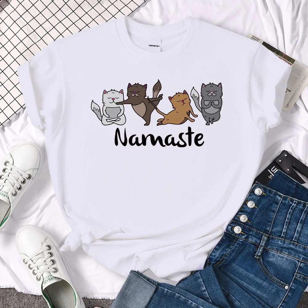 Dogs Practicing Yoga Namaste Print Women T-Shirt Funny Animal Short Sleeve Woman T Shirt O-neck Cotton Casual Tshirt Women