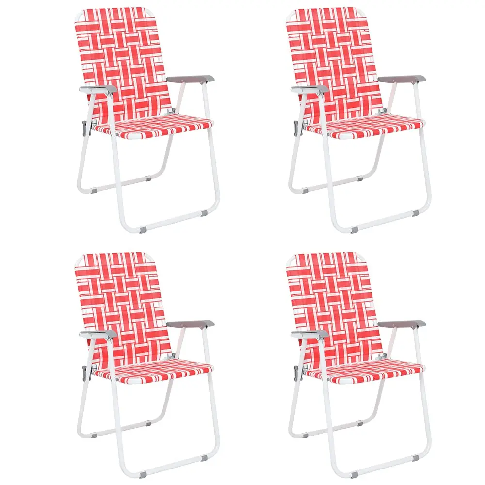 

Patio Lawn Webbed Folding Chairs Set Of 2, Outdoor Beach Chair Portable Dining Chair For Yard, Garden (Red, Classic)