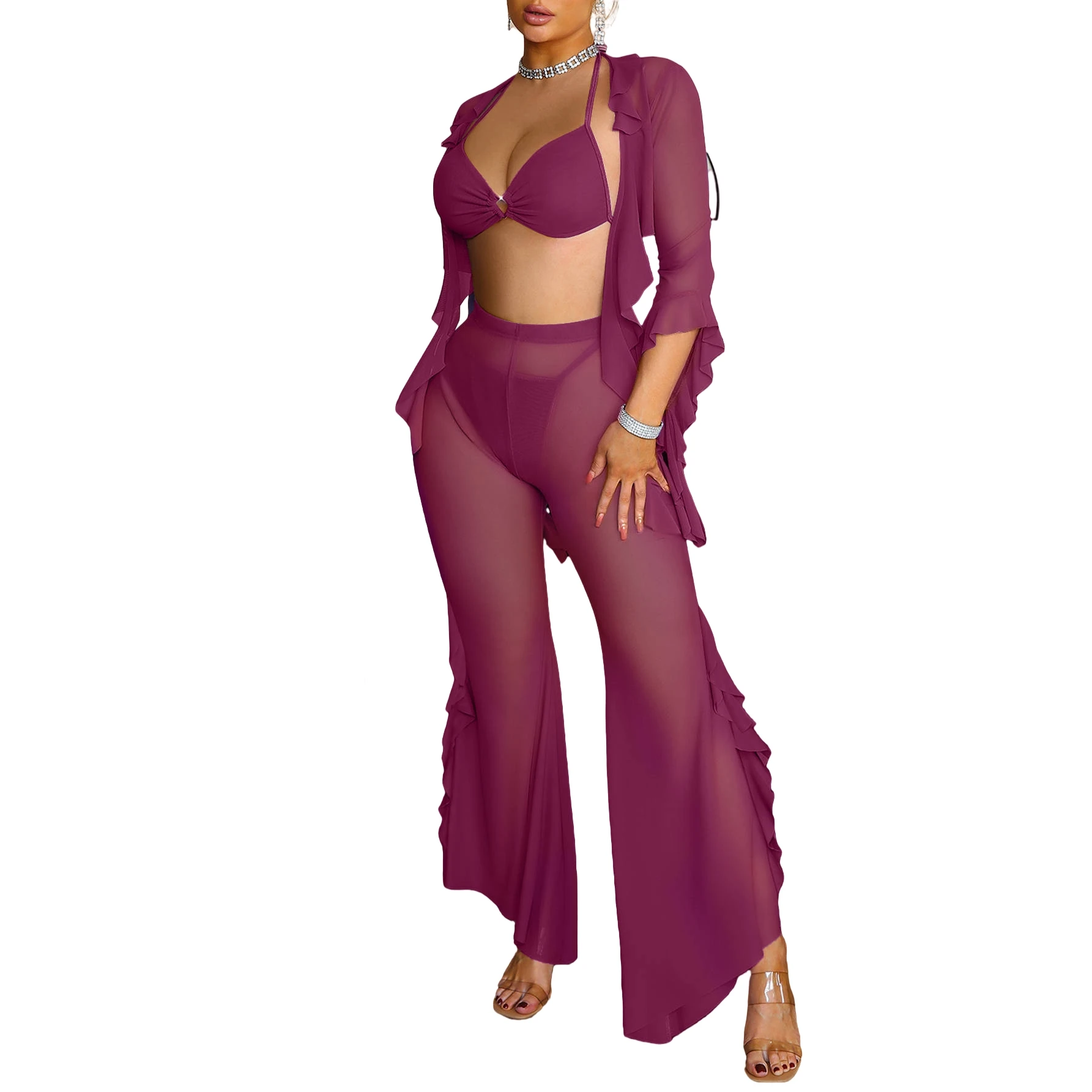 유럽 ​​스타일의 섹시하고 관능적인 란제리, 그물 원단, 여성 의류, 시스루 긴팔 스타일 L764