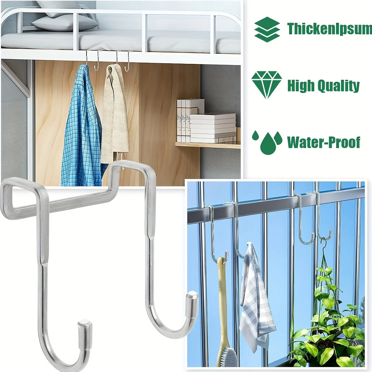 Stainless steel bedside cabinet door hook dormitory double hook bathroom kitchen hanger - view 3