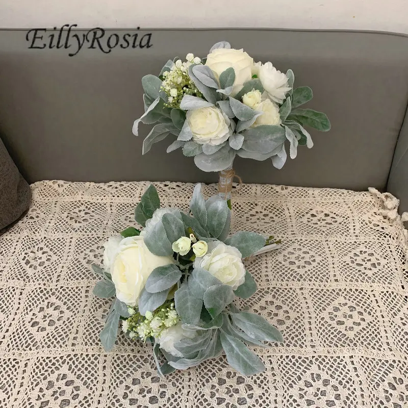 EillyRosia T Blue Cascading เจ้าสาวด้วย Gypsophila ผ้าไหมริบบิ้น Calla Lily น้ำตกดอกไม้งานแต่งงานที่ไม่ซ้ำกันออกแบบใหม่