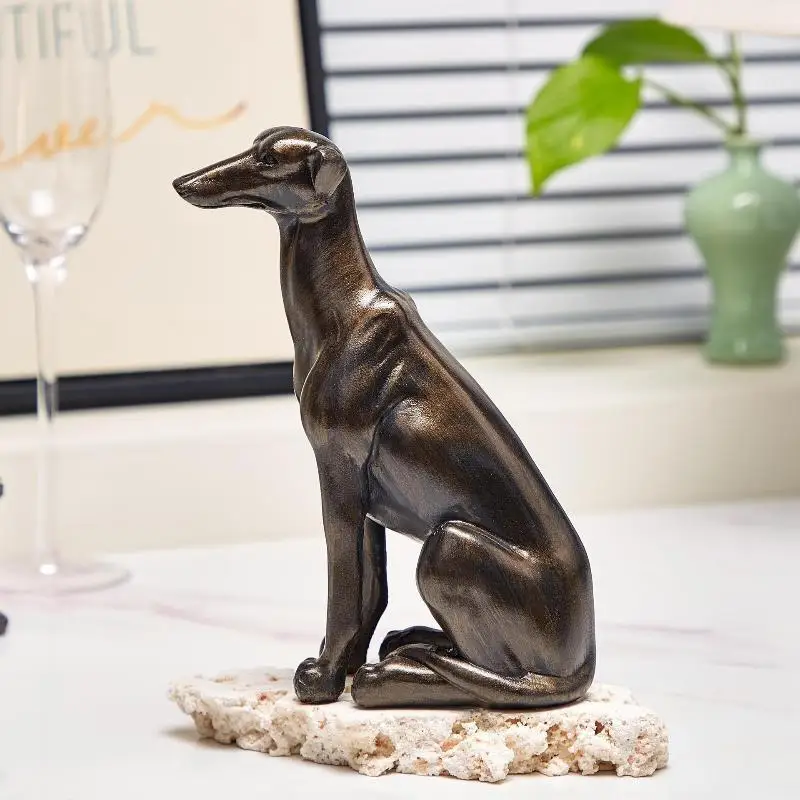 Antique Bronze Resin Greyhound Dog Statue Sculpture Vintage Animal Figurine Home Decor Living Room Decorative Ornament