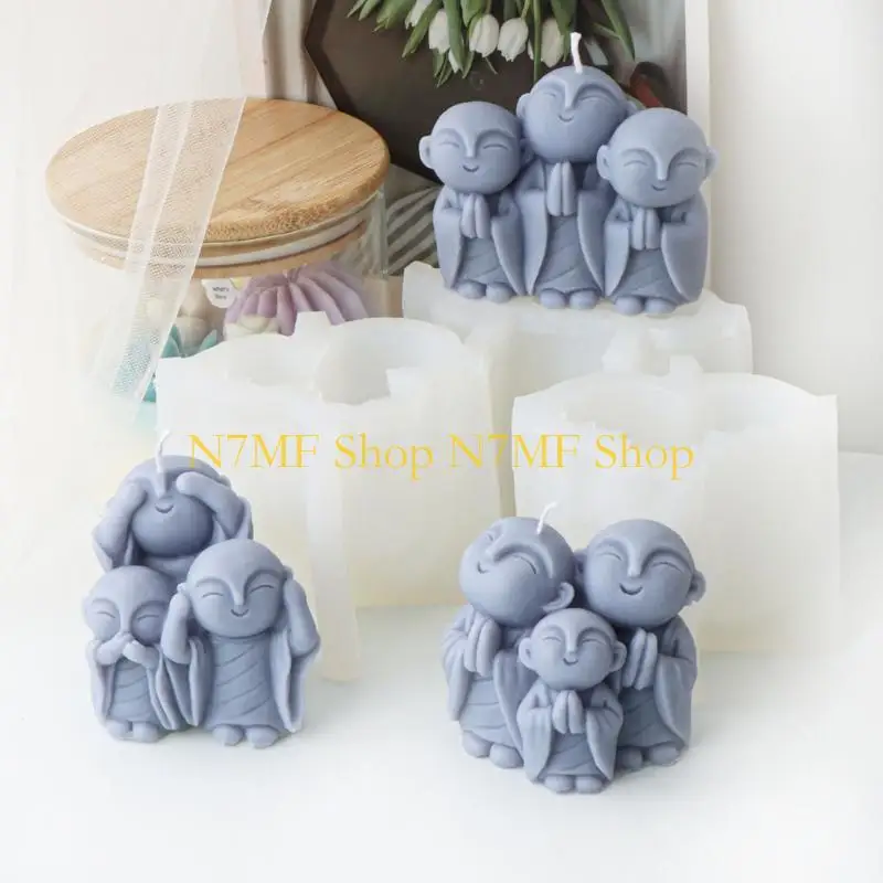 

N7MF Функциональная форма для свечей с изображением трех монахов для фестивалей и вечеринок