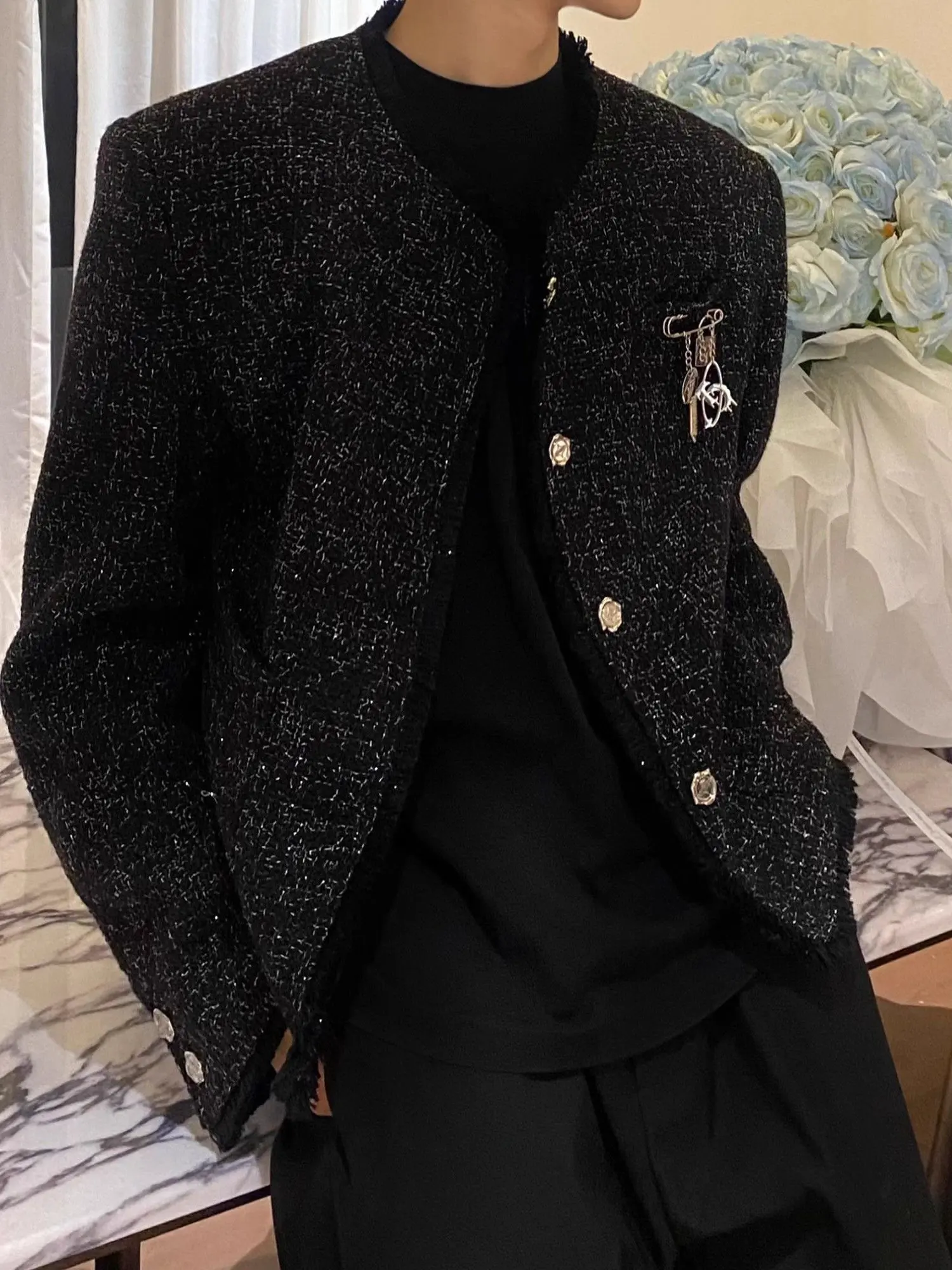 

ort Pad oulder Jaet Youth Casual Sle Long Sve Pure Color Faionable Haome M Model Autumn Winter Coat