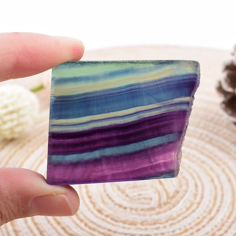 Random 1PC Natural Colorful Fluorite Polished Slab Healing Stone Reiki Crystal Ornaments DIY Gift Home Decoration Souvenir