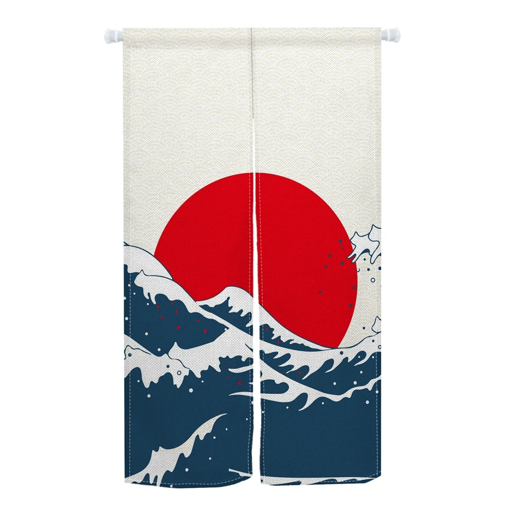 Japanese Noren Door Curtains Mount Fuji Cherry Blossom Wave Pattern Dining Room Kitchen Half-Curtain Home Decoration