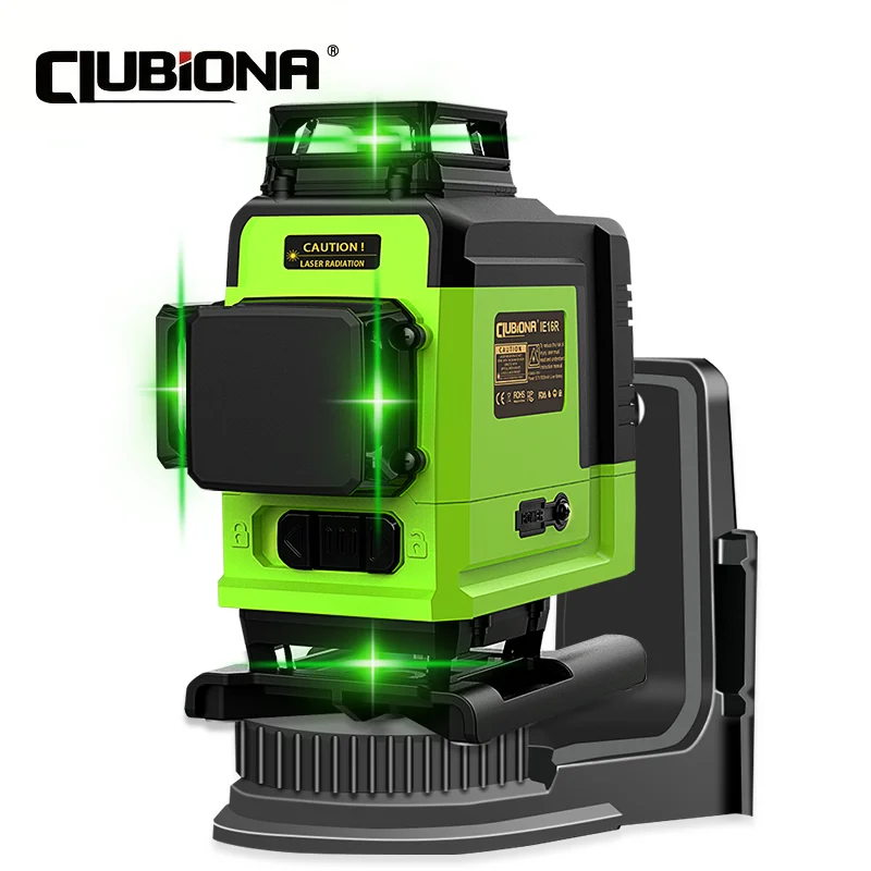 clubiona 4d 16 linhas de feixe verde laser nivel controle remoto detector de modo de pulso com bateria de ion litio de 5000mah ferramentas de nivel a laser 01