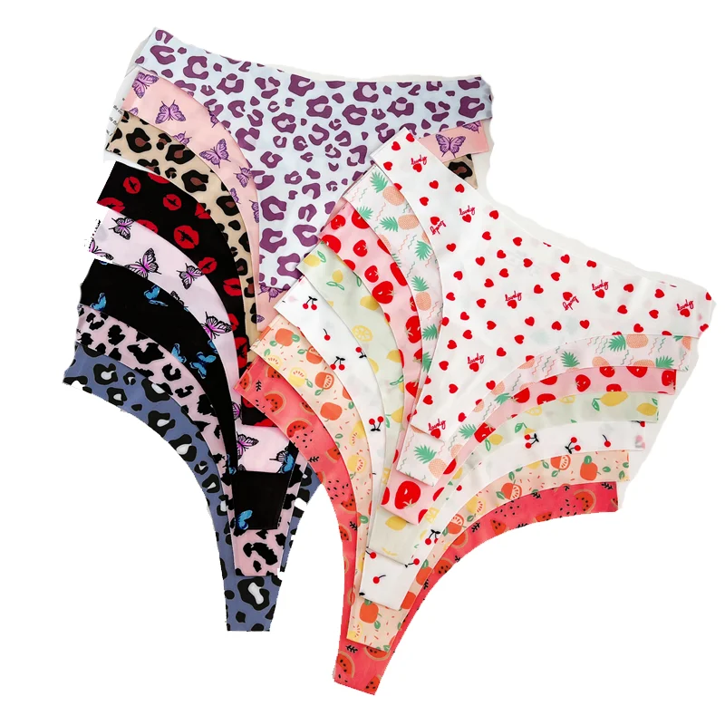3PCS Ultra-thin Underwear For Women Sexy Graphic Print Seamless Thongs Female Stretch Leopard Intima