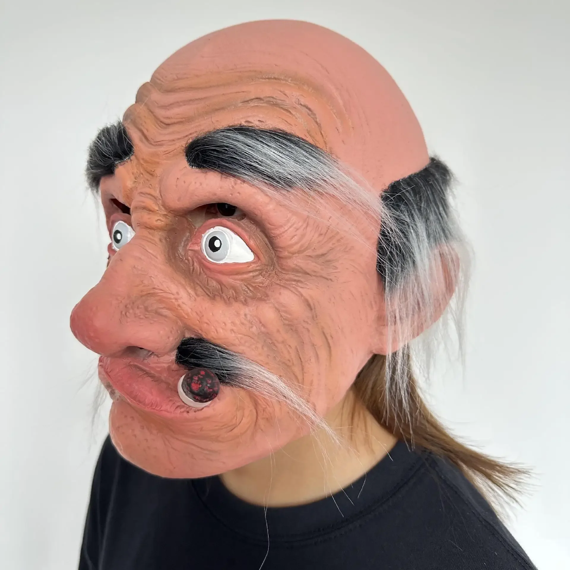 Funny Smoking Old Man Mask Cosplay Full Head Long Beard Grandpa Masks Halloween Carnival Dress Up Party Costume Props