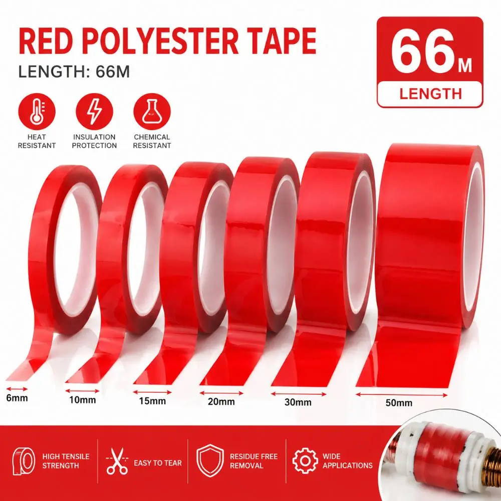 Strong Adhesive 3/5/8/10mm Width Marking Tape 66 Meters Red Adhesive Coded Tape Whiteboard Tape