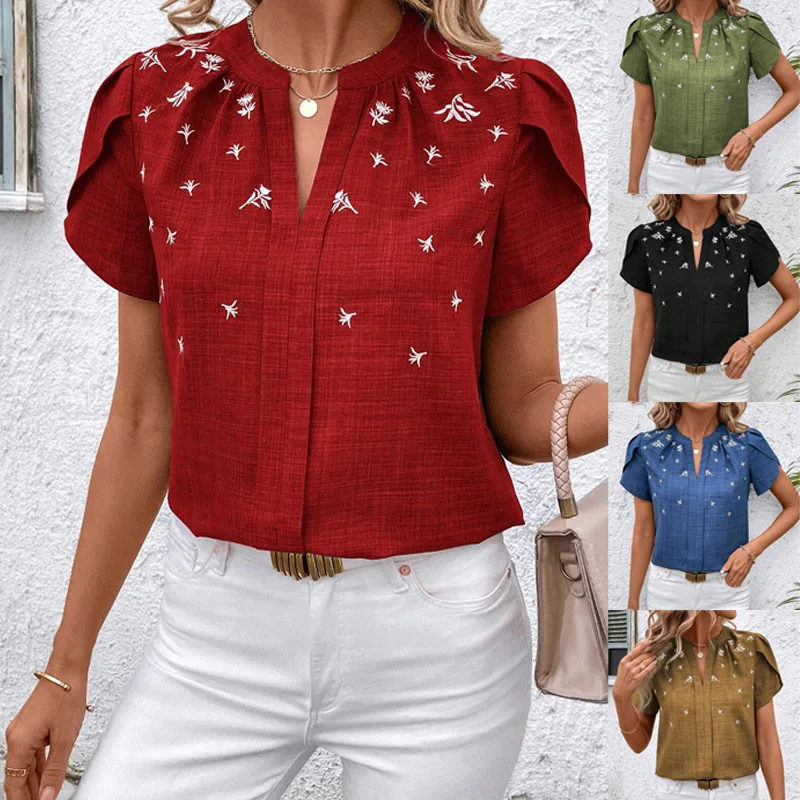 

Women Short Sleeve Blouses Summer V Neck Casual Print Office Lady OL Street Personality Shirts Blusas Elegant Finas Para Mujer