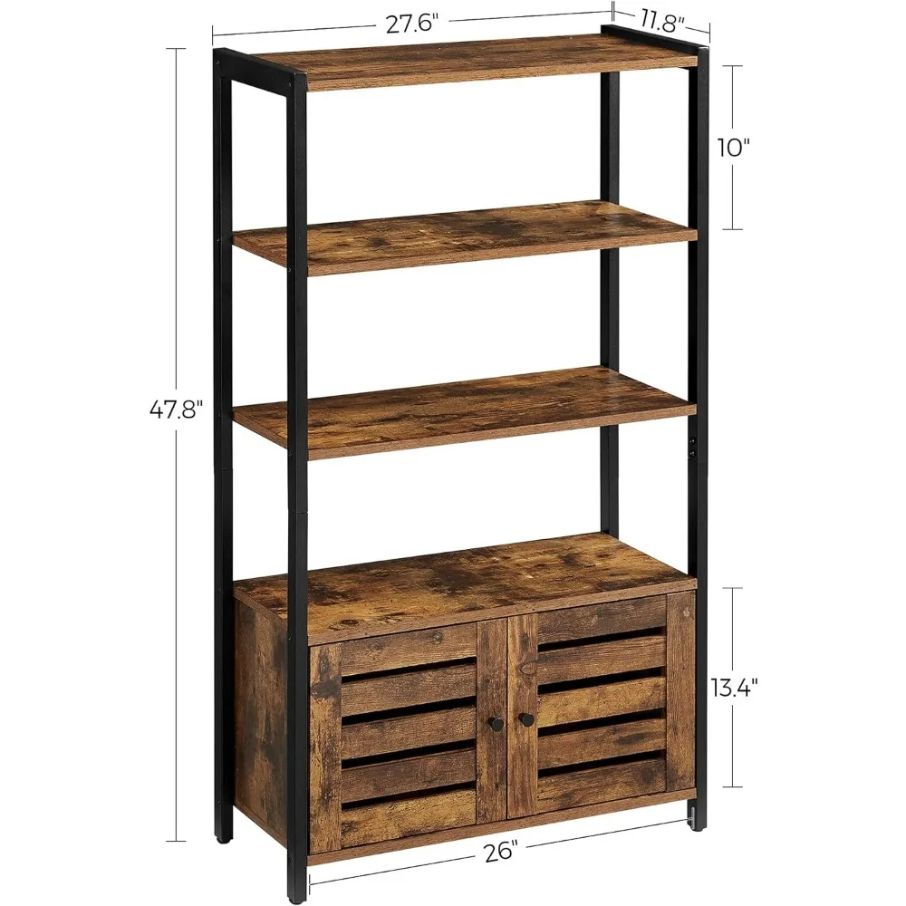 Bookshelf, Storage Cabinet with 3 Shelves and 2 Louvered Doors, Bookcase in Living Room, Study, Bedroom, Multifunctional