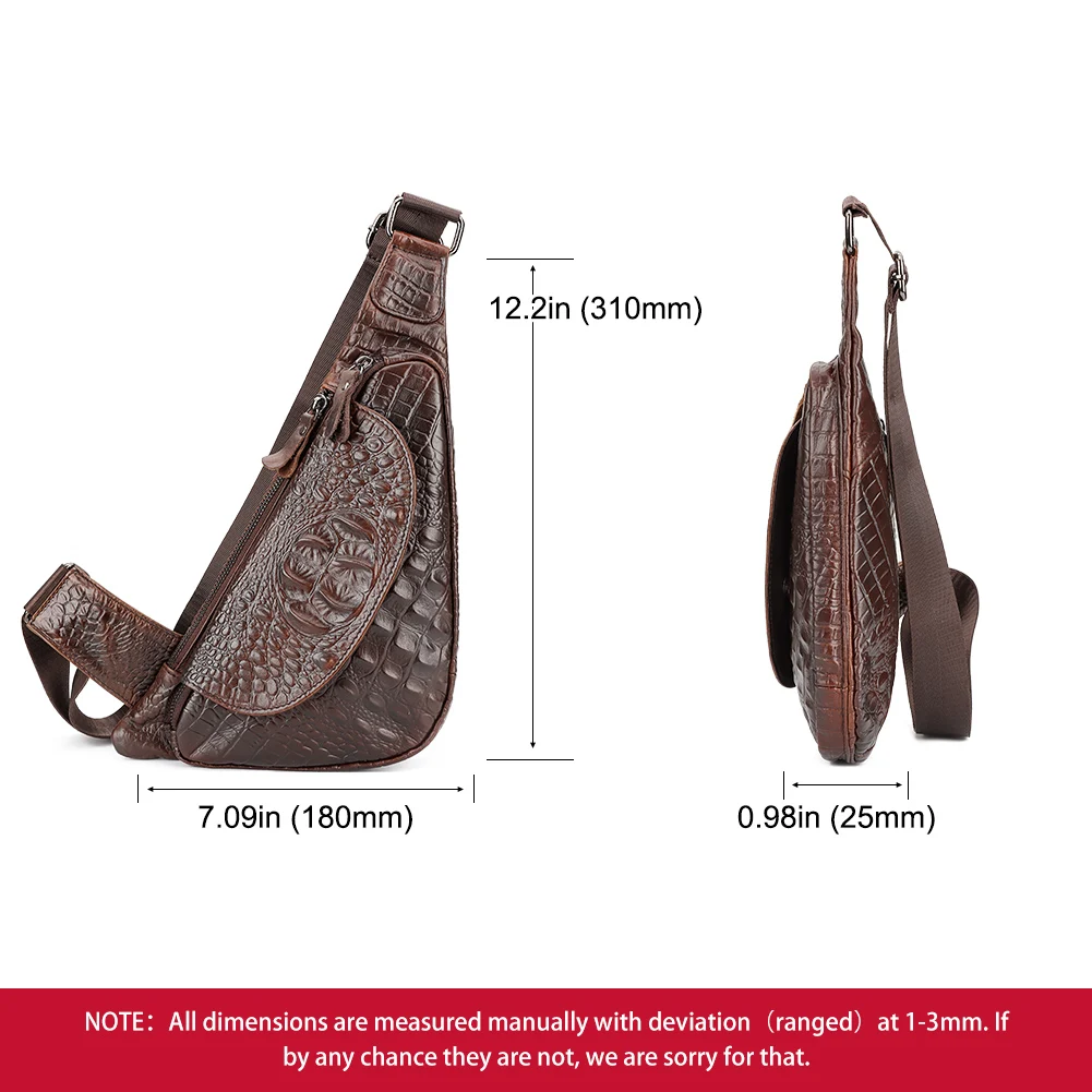 Imagem -03 - Couro Genuíno dos Homens Bolsa Peito Crocodilo Crossbody Bolsas Fanny Pacote Viagem Masculino Mensageiro Sling Bolsa Moda Bolsas Telefone Bolsa 100 de