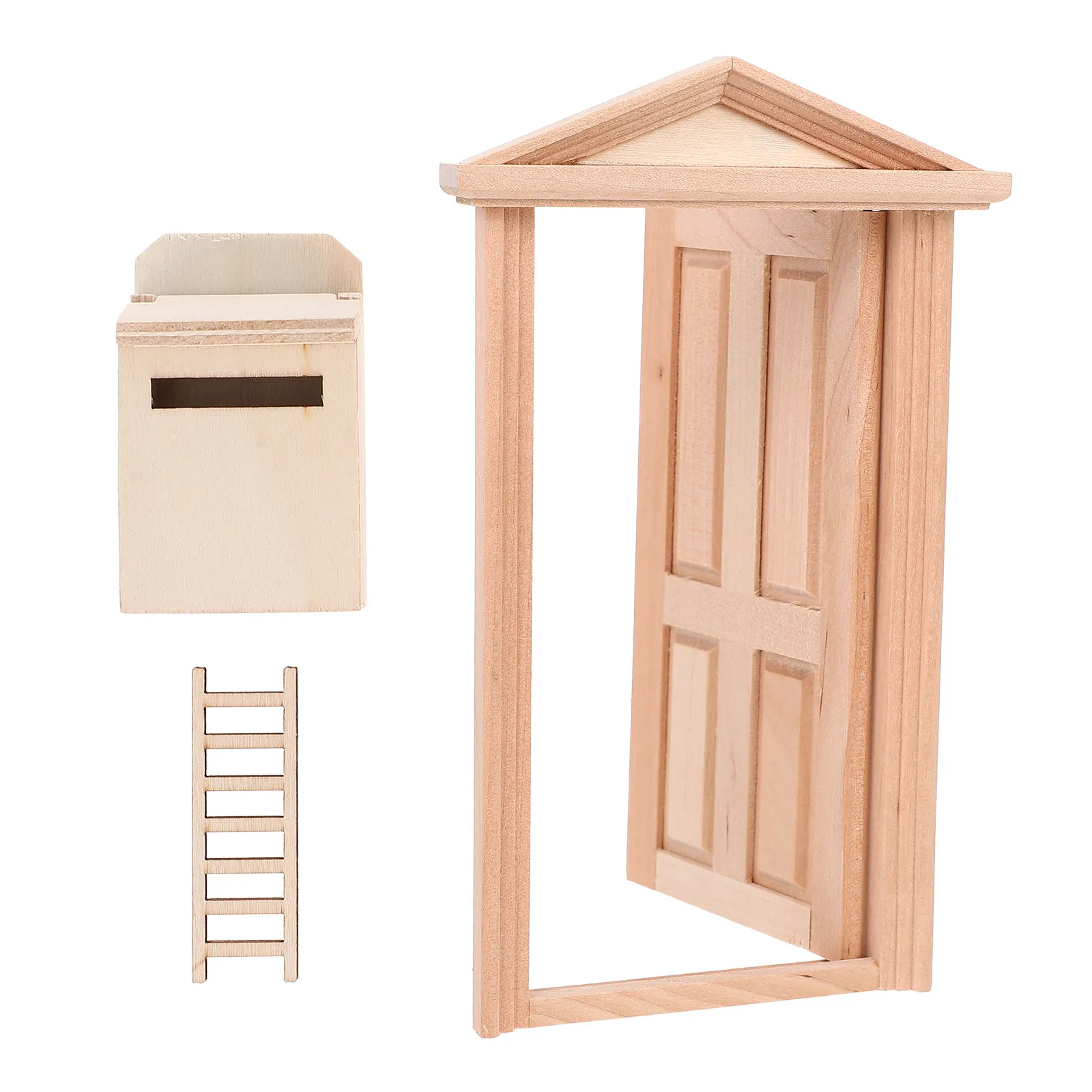 1Set Miniature Wooden Home Adorn Door Ladder Mailbox Set Safe Smooth Edges Dollhouse Decor Item DIY Home Ornament