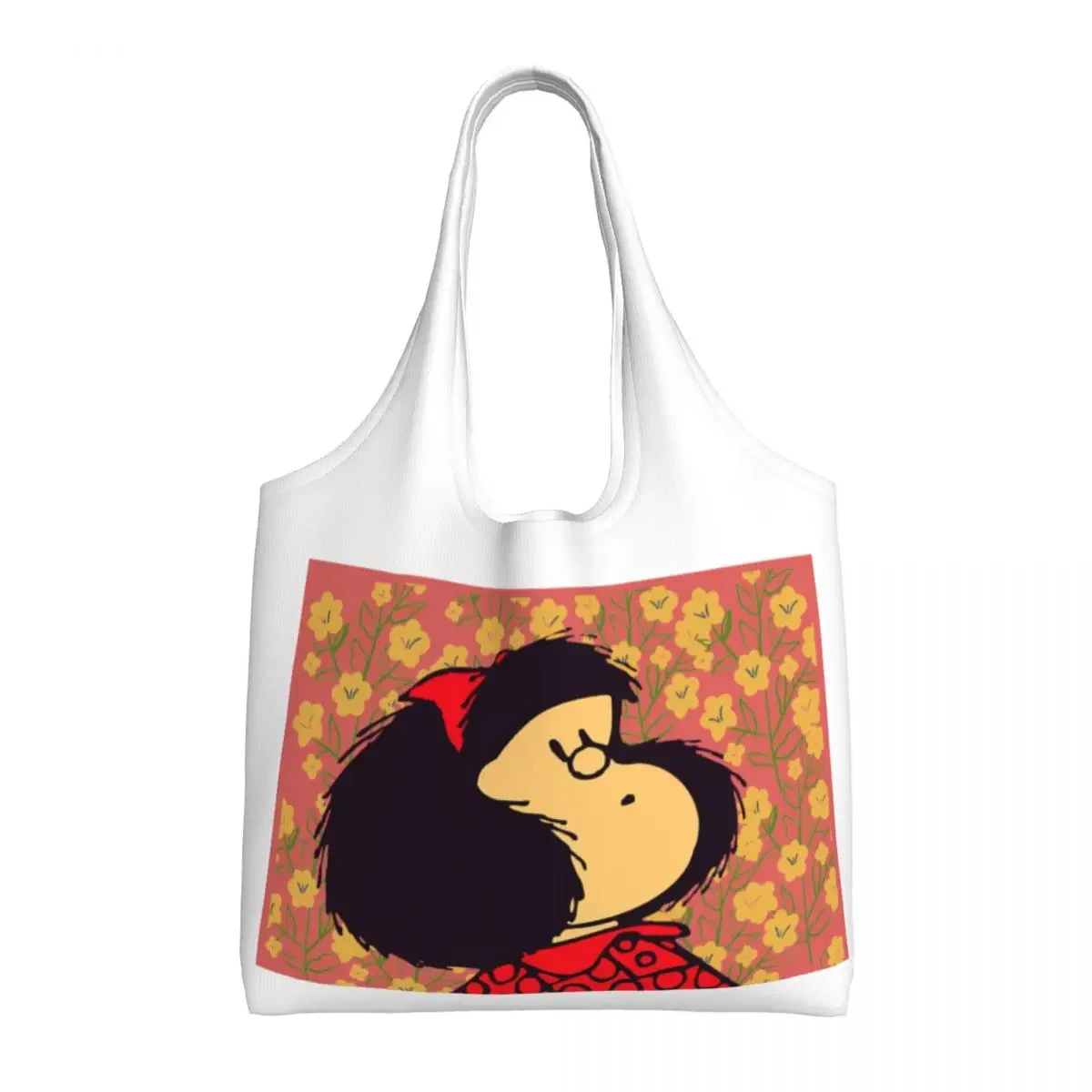 

Custom Mafalda And Flowers Canvas Shopping Bags Women Recycling Big Capacity Grocery Quino Cartoon Shopper Tote Bags Handbags