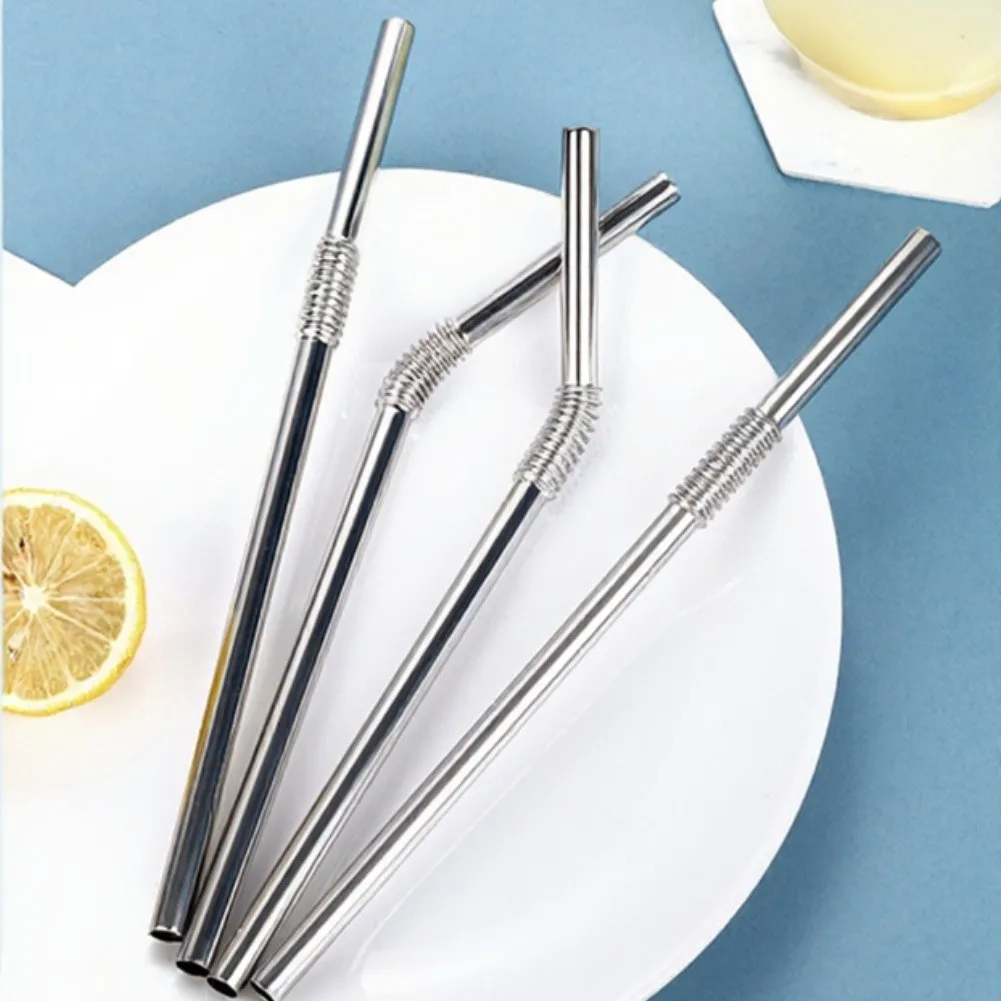 2/4Pcs Reusable 304 Stainless Steel Straws Flexible Bendable Metal Straws For Hot-Cold Drinks Easy Clean Portable Straw-Set